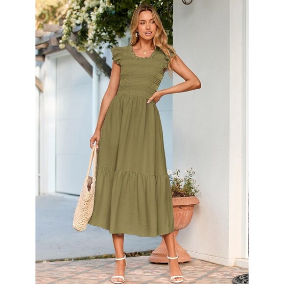 Womens Boho Maxi Dress Summer Casual Flutter Sleeve Pockets Fit to Size - Picture 5 of 6